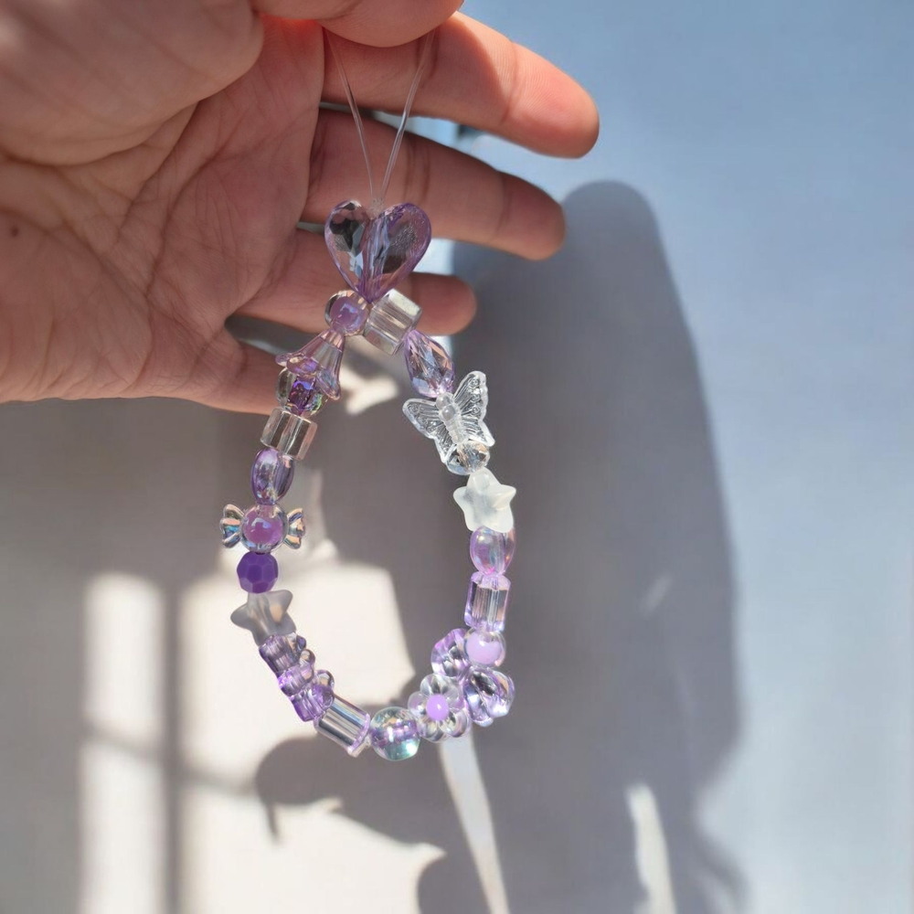 Purple Mixed Beaded Phone Charm 💜🤍